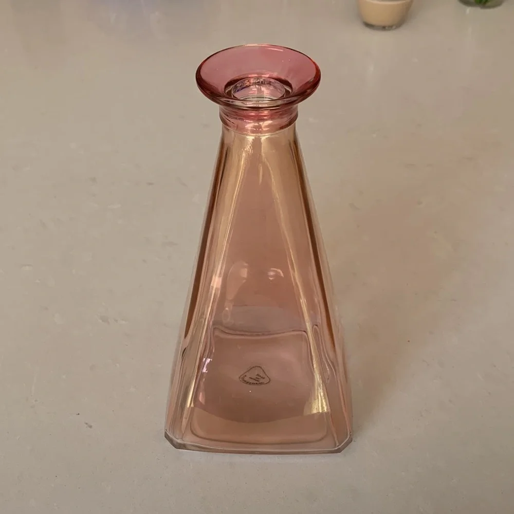 TALL Red Gold Cristallerie Glass Pyramid Italy Liquor Bottle Decanter Barwear